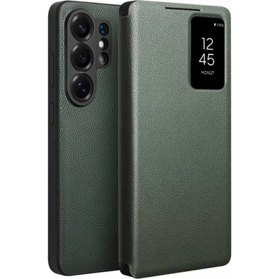 Qialino Активен Кожен Калъф за Samsung S26 Ultra, Qialino Smart View Book Case, Зелен (5966012027723)
