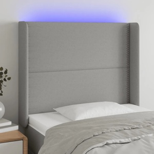 vidaXL LED горна табла за легло, светлосива, 93x16x118/128 см, плат (3123890)