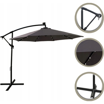 Záhradný slnečník s LED osvetlením - 270 cm - tmavo sivý