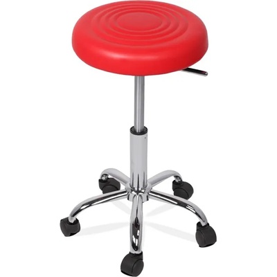 Carmen Бар стол Carmen 3075, с колелца, хромирана база, еко кожа, механизъм за регулиране на височината, червен
