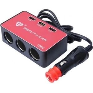  Разклонител за запалка beauty car В-085, Волтметър, 3 гнезда, 2 usb, 12-24v (В-085)
