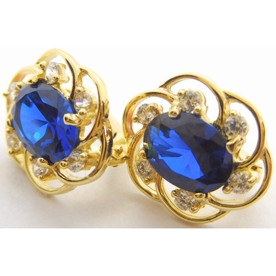 Klenoty Budín Dámské klasické zlaté náušnice s modrými safíry a zirkony HK2070