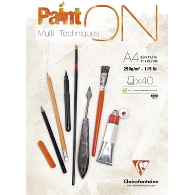 Clairefontaine Paint'On Glued Pad Скицник 40 A4 250 g (96537C)