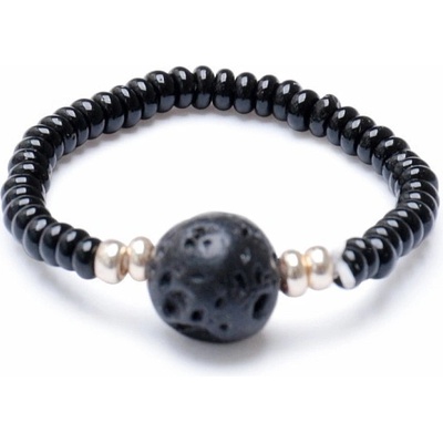 Nefertitis Lávový kámen korálek prsten elastický se skleněnými seed korálky NF17366