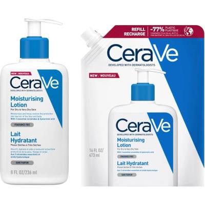 CeraVe Комплект - Хидратиращ лосион за лице и тяло + Пълнител, 236 + 473 ml