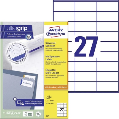 Avery-Zweckform 3479 70 x 32 mm papier biela 2700 ks trvalé univerzálne etikety laser