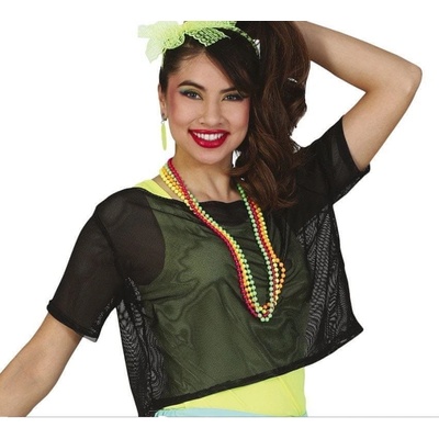 Černé siťované retro tričko 80.léta neon disco