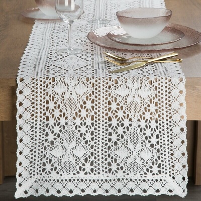 Takoy Běhoun na stůl 40x140 cm bílý ažurový MARY v boho stylu-HF-478230 | 40 x 140 cm