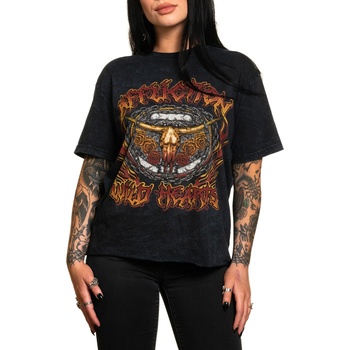 AFFLICTION дамска тениска affliction - wild hearts flame - ЧЕРНА ЛАВА С ПРАНЕ - aw26408-bklv