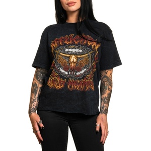 AFFLICTION дамска тениска affliction - wild hearts flame - ЧЕРНА ЛАВА С ПРАНЕ - aw26408-bklv