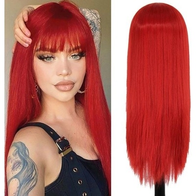 Paruky Dámské černé s ofinou pro denní párty kostým Paruky Dlouhé rovné vlasy Černá Halloweenská