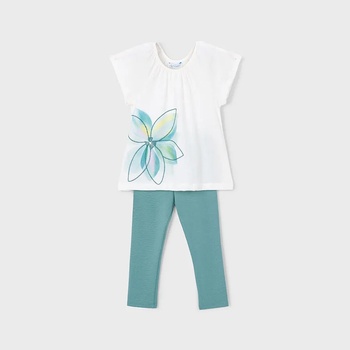 Mayoral Комплект клин мента и бяла туника с цветя за мини момиче Mayoral