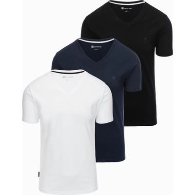 Ombre Clothing Комплект тенискис с V-образно деколте, еластан и скромно лого 3 бр - микс бяло/тъмно синьо/черно V1 Z100 Ombre Clothing Ombre Clothing | Byal | МЪЖЕ | S
