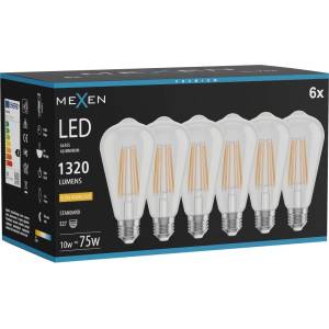 Mexen Vintis 6x LED филаментна крушка E27, ST64, 10W, Топла - 2200K, 1320 lm, чиста (L152-E27-1022-00x06)