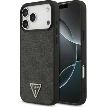 GUESS Кожен 4G калъф Guess Triangle Strass MagSafe за iPhone 17 Pro Max - черен