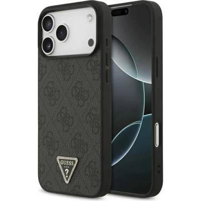 GUESS Кожен 4G калъф Guess Triangle Strass MagSafe за iPhone 17 Pro Max - черен