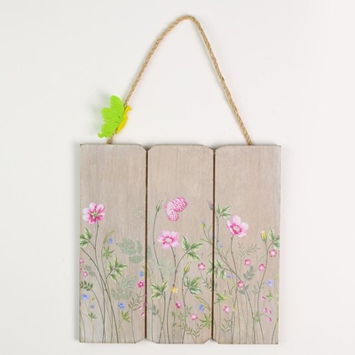 AKCIA! ZÁVES TABUĽKA KVETY DREVO 19,5x1x19CM NATUR
