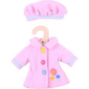 Bigjigs Toys - Дрехи за кукла 25 см - Розово палто с шапка