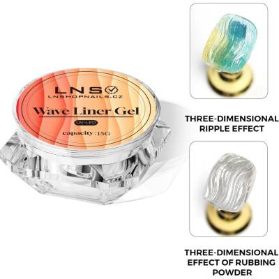 Wave Liner Gel 15ml je speciální gel určený pro tvorbu realistických trojrozměrných vlnových efektů na nehtech