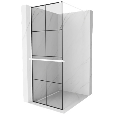 Mexen Kioto+ душ стена с рафт Walk-in 90 x 200 cm, черна решетка, бяла - 800-090-121-20-77 (800-090-121-20-77)