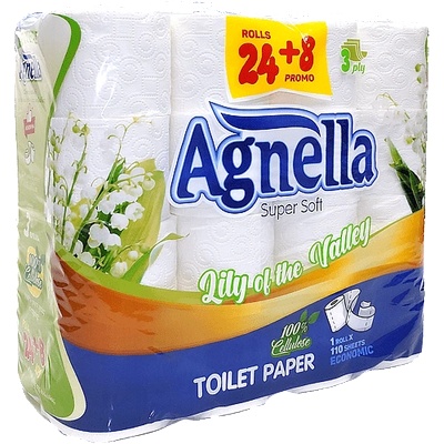 Agnella - 3-пластова Тоалетна хартия 24+8бр. Момина сълза (764567890)