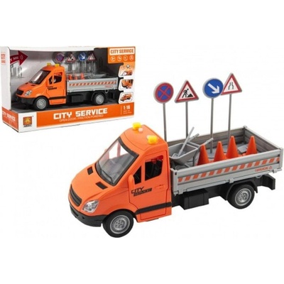 Teddies Auto cestné údržba plast 25cm na zotrvačník na batérie so zvukom sa svetlom v krabici 32x19x12cm