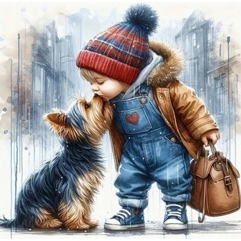Norimpex - Puzzle Diamant painting: Boy with a dog 30x40cm - 1 - 39 piese