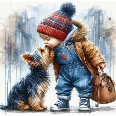 Norimpex - Puzzle Diamant painting: Boy with a dog 30x40cm - 1 - 39 piese