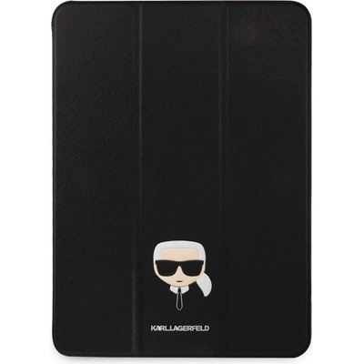 KARL LAGERFELD Saffiano Karl Head Folio Case - дизайнерски кожен кейс с поставка за iPad Pro 11 M1 (2021), iPad Pro 11 (2020), iPad Pro 11 (2018) (черен)