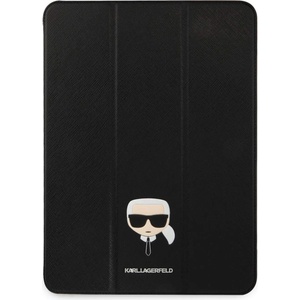 KARL LAGERFELD Saffiano Karl Head Folio Case - дизайнерски кожен кейс с поставка за iPad Pro 11 M1 (2021), iPad Pro 11 (2020), iPad Pro 11 (2018) (черен)