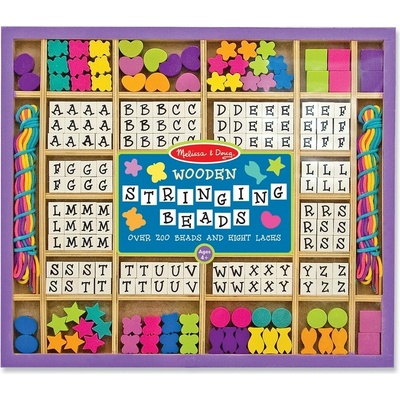 Melissa & Doug Drevené korálky na navliekanie Tvary a písmenká