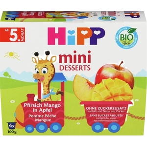 Hipp Био десерт Hipp - Праскови, манго, ябълка, 5м+, 4 х 100 g (5805) - ozone