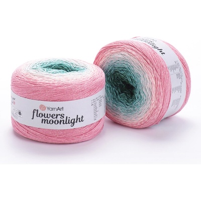 Yarn Art Příze Flowers Moonlight 3292 lesní zelená, tyrkysová, růžovolososová