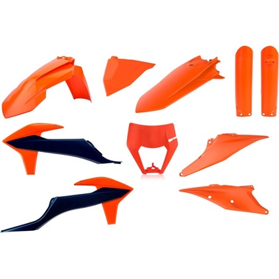 POLISPORT kompletní sada plastů (FULL KIT) KTM EXC/EXC-F TPI 20-23 v sadě kryt světlometu (8668600002) a kryty tlumičů (8398600003) barva oranžová modrá OEM