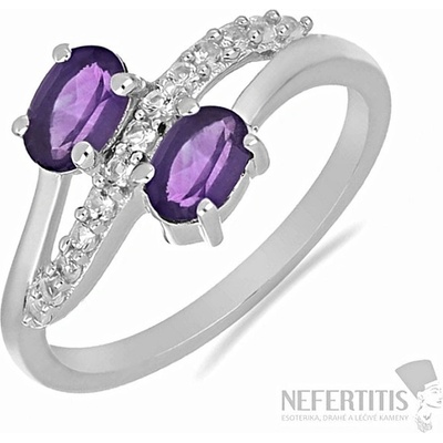 Nefertitis Prsten stříbrný s africkým ametystem a zirkony 026069 AFAM