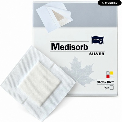 Matopat Medisorb SILVER Samolepicí obvaz se stříbrem na rány 5 ks 10 × 10 cm