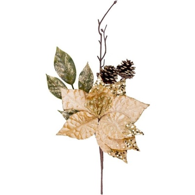 MagicHome Větvička s květem poinsettia zlatá 34 cm ST8091533
