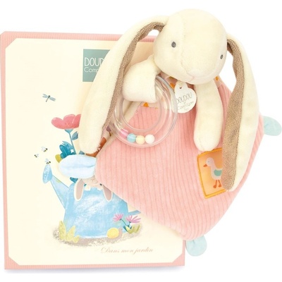 Doudou Dárková sada růžová Králíček Ciboulette s chrastítkem 21 cm