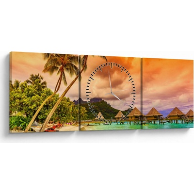 Obraz - Ostrov Bora Bora (s hodinami), trojdielne 90x30 cm s hodinami