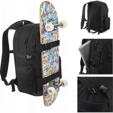BagBase s pásky na skateboard a kapsami na zip černá 23 l
