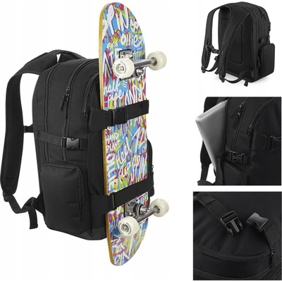 BagBase s pásky na skateboard a kapsami na zip černá 23 l