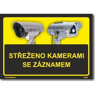 Traiva s.r.o Střeženo kamerami se záznamem černo/žlutá verze, tabulka nebo samolepka Verze: Plast 210 x 148 mm (A5) tl. 2 mm - Kód: 14302
