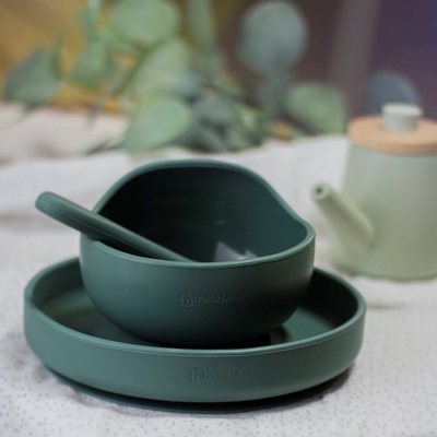 Petite&Mars Take&Match Silicone Bowl miska s prísavkou Misty Green 6 m+ 360 ml