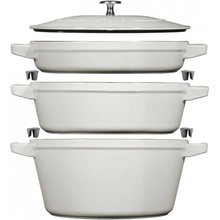 Staub Cocotte Sada 3v1: litinový hrnec, kastrol a pánev s poklicí, Ø 24 cm, bílý lanýž 101089
