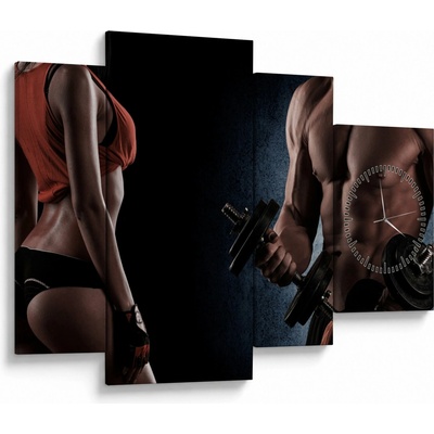 Obraz - Fitness (s hodinami), Čtyřdílný 110x75 cm s hodinami