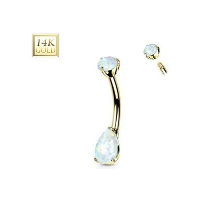 Šperky4U zlatý piercing do pupíku opál ve tvaru kapky ZL01228-OP17