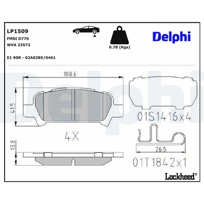 DELPHI Sada brzdových platničiek kotúčovej brzdy LP1509
