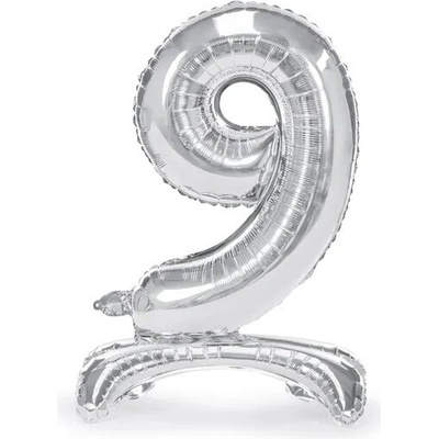 PartyDeco Samostojací fóliový balón 9 strieborný 70 cm