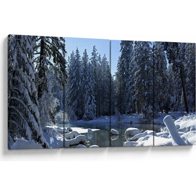 Obraz zasněženého lesa, Čtyřdílný 160x80 cm