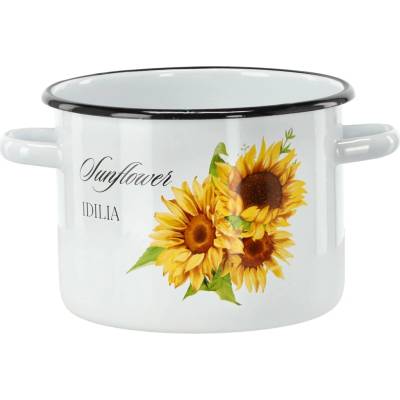Pro-Tech shop Smaltovaný hrnec 4,5l 20cm bílý dekor slunečnice 81351
